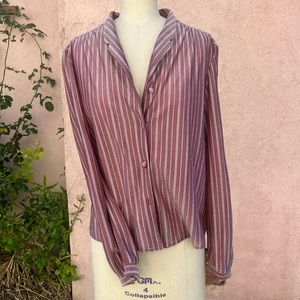 Vintage Button Front metallic Stripe Collared Blouse